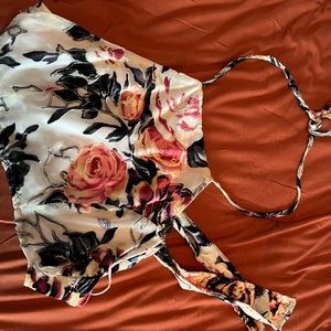 Velvet cropped floral halter